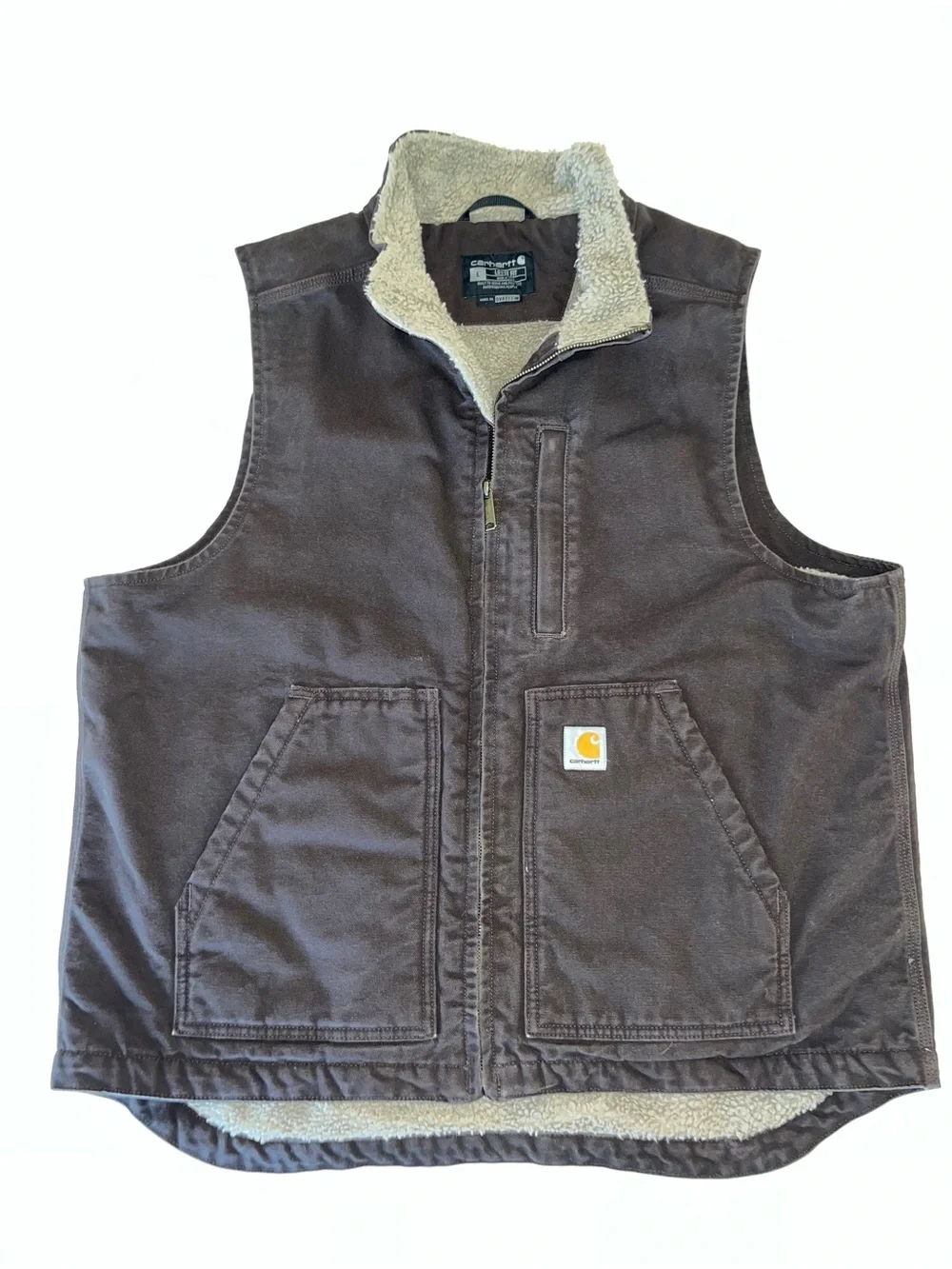 Carhartt Men’s Sherpa Lined Mock Neck Vest Dark Brown Size L - Picture 1 of 12